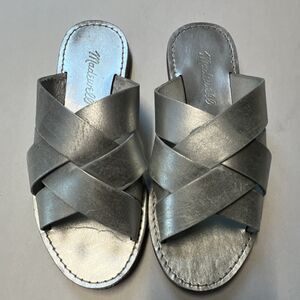 Madewell Women’s Silver Faux Leather Strappy Slip-On Slide Sandals Size 5
